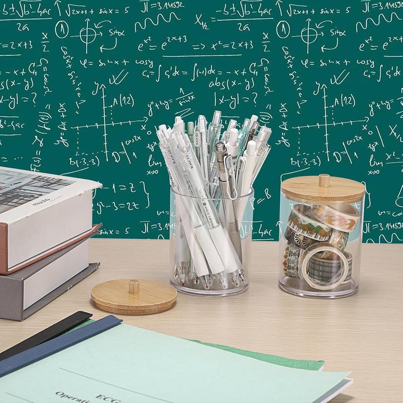 BTSKY 2 Pack Clear Paper Clip Holder with Bamboo Lid Plastic Paperclip Box Useful Office Supply Accessory Organizer Round Small Storage Holder Cute Qtip Holder for Office Bathroom Vanity - Image 4